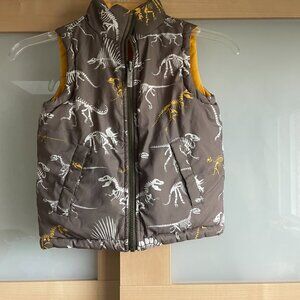 Hatley Boy’s Brown and Yellow Dino Puffer Vest Size 3
